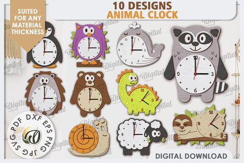 Animal Clocks Laser Cut Bundle. Wooden Wall Clocks SVG SVG Evgenyia Guschina 