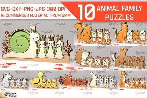 Animal Family Puzzles Laser Cut Bundle. Animals Puzzles SVG SVG Evgenyia Guschina 