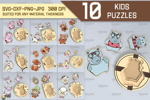 Animal Family Puzzles Laser Cut Bundle. Kids Toy Puzzles SVG SVG Evgenyia Guschina 