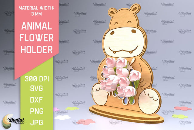Animal Flower Holder Laser Cut. Greeting Card SVG SVG Evgenyia Guschina 