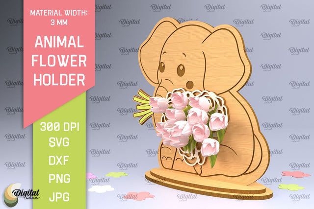 Animal Flower Holder Laser Cut. Greeting Card SVG SVG Evgenyia Guschina 