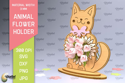 Animal Flower Holder Laser Cut. Greeting Card SVG SVG Evgenyia Guschina 