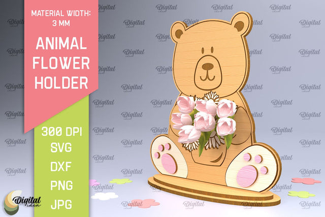 Animal Flower Holder Laser Cut. Greeting Card SVG SVG Evgenyia Guschina 