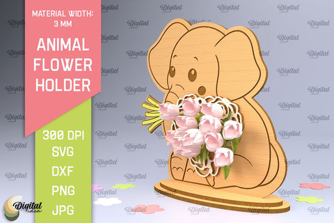 Animal Flower Holders Laser Cut Bundle. Greeting Cards SVG SVG Evgenyia Guschina 