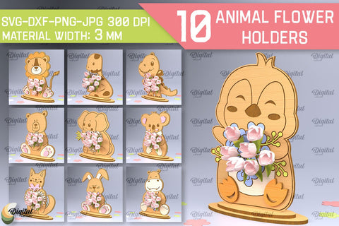 Animal Flower Holders Laser Cut Bundle. Greeting Cards SVG SVG Evgenyia Guschina 