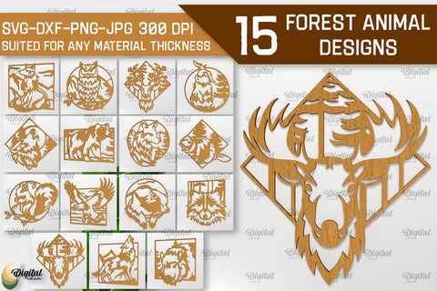 Animal Forest Wall Art Laser Cut Bundle. Wooden Animal Signs SVG SVG Evgenyia Guschina 