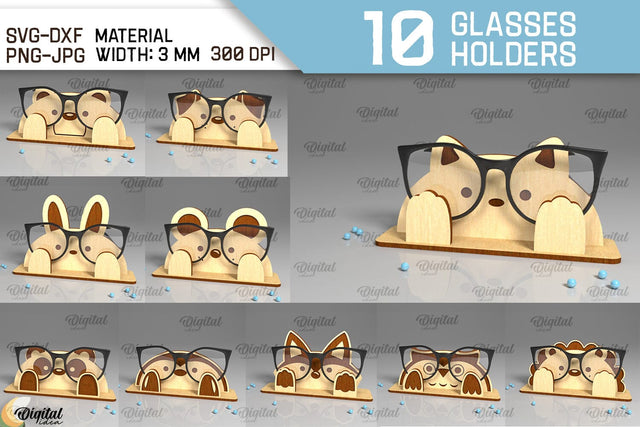 Animal Glasses Holders Laser Cut Bundle. Eyeglass Holders SVG SVG Evgenyia Guschina 
