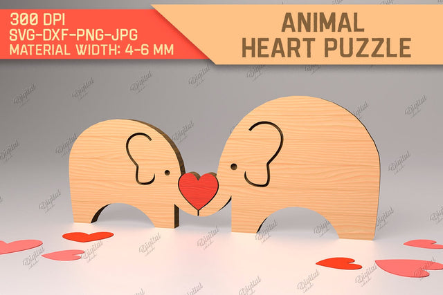 Animal Heart Puzzle. Valentine Puzzle Laser Cut. Elephant SVG SVG Evgenyia Guschina 