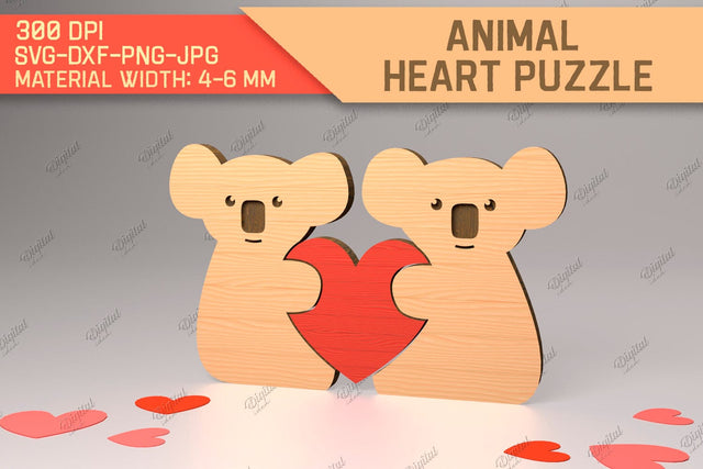 Animal Heart Puzzle. Valentine Puzzle Laser Cut. Koala SVG SVG Evgenyia Guschina 