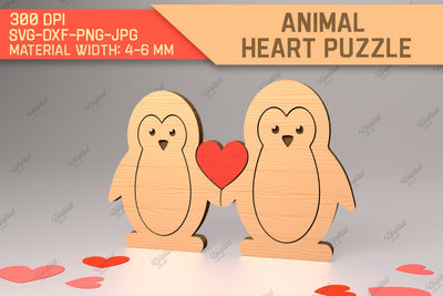 Animal Heart Puzzle. Valentine Puzzle Laser Cut. Penguin SVG SVG Evgenyia Guschina 