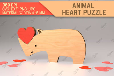 Animal Heart Puzzle. Valentine Puzzle Laser Cut. Rhinoceros SVG SVG Evgenyia Guschina 