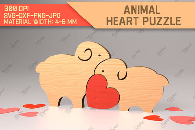 Animal Heart Puzzle. Valentine Puzzle Laser Cut. Sheeps SVG SVG Evgenyia Guschina 