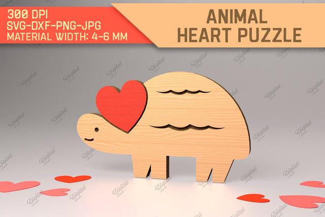 Animal Heart Puzzle. Valentine Puzzle Laser Cut. Turtle SVG SVG Evgenyia Guschina 