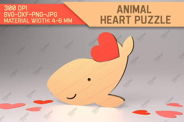 Animal Heart Puzzle. Valentine Puzzle Laser Cut. Whale SVG SVG Evgenyia Guschina 