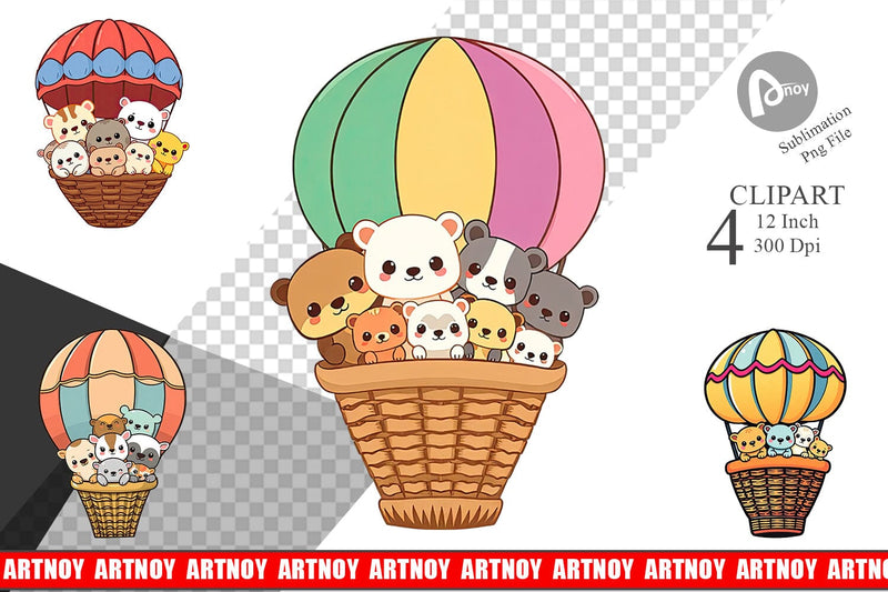Animal Hot Air Balloon Clipart Sublimation artnoy 