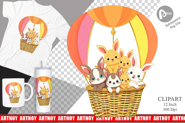 Animal Hot Air Balloon Clipart Sublimation artnoy 