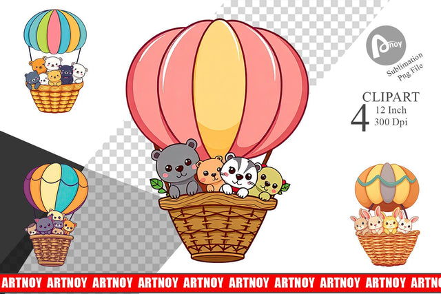 Animal Hot Air Balloon Clipart Sublimation artnoy 