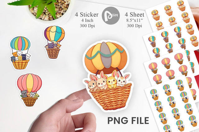 Animal Hot Air Balloon Sticker Sublimation artnoy 
