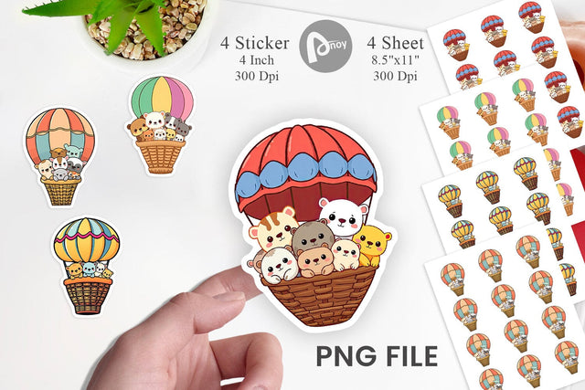 Animal Hot Air Balloon Sticker Sublimation artnoy 