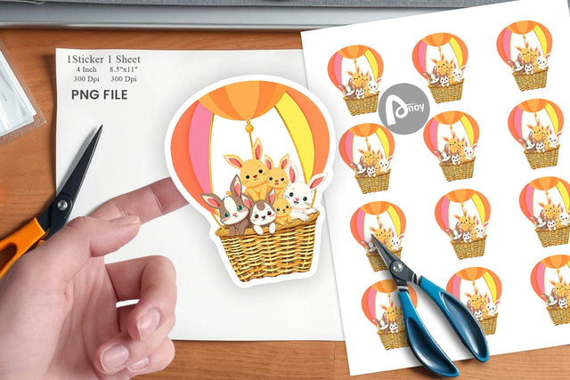 Animal Hot Air Balloon Sticker Sublimation artnoy 