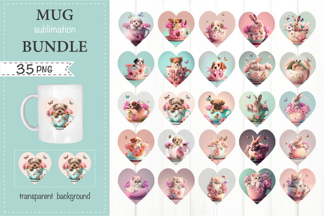 Animal in Cup PNG Bundle. 15 OZ Mug Sublimation PNG Sublimation Olga Terlyanskaya 