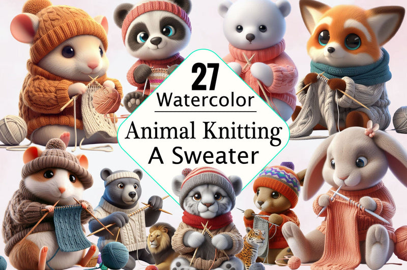 Animal Knitting a Sweater Sublimation Clipart Bundle Sublimation SVGArt 