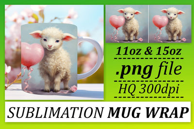 Animal Love-Filled Valentines Mug Wrap - Sublimation 11oz 15oz - Heart Balloon Sublimation afrosvg 
