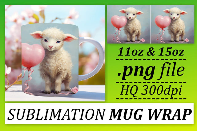 Animal Love-Filled Valentines Mug Wrap - Sublimation 11oz 15oz - Heart Balloon Sublimation afrosvg 