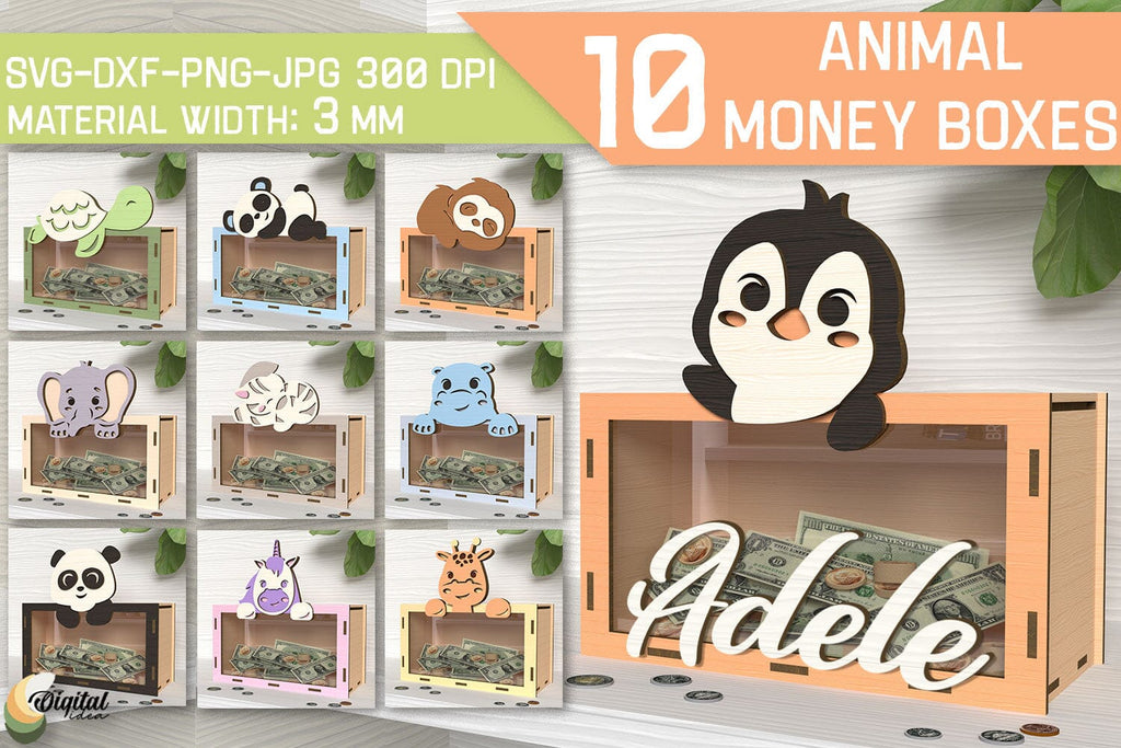 Animal Money Box SVG Bundle. Wooden Money Bank Laser Cut - So Fontsy