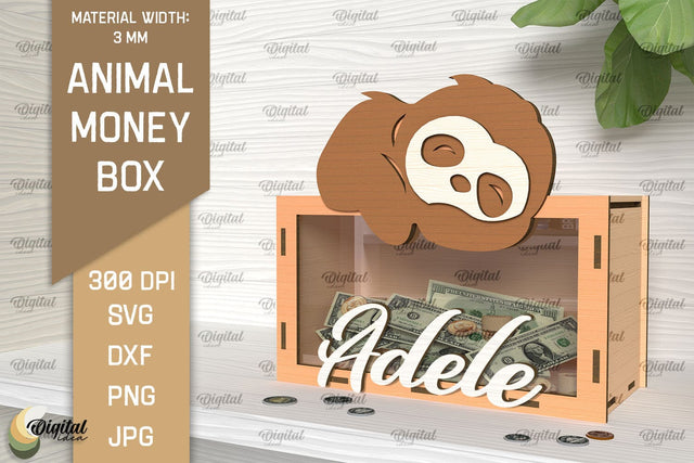 Animal Money Box SVG.Wooden Money Bank Laser Cut SVG Evgenyia Guschina 