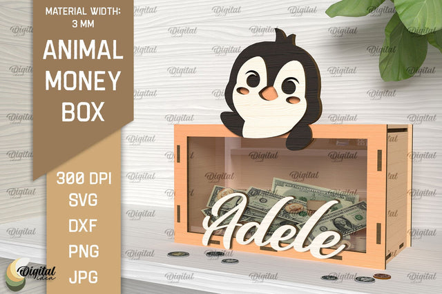Animal Money Box SVG.Wooden Money Bank Laser Cut SVG Evgenyia Guschina 