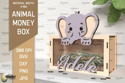 Animal Money Box SVG.Wooden Money Bank Laser Cut SVG Evgenyia Guschina 