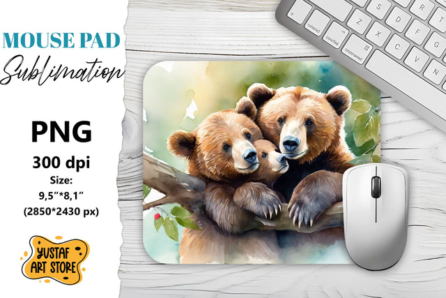 Animal mouse pad. Cute Bears family sublimation Sublimation Yustaf Art Store 