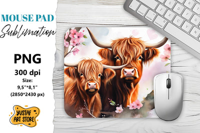 Animal mouse pad. Highland cow sublimation Sublimation Yustaf Art Store 