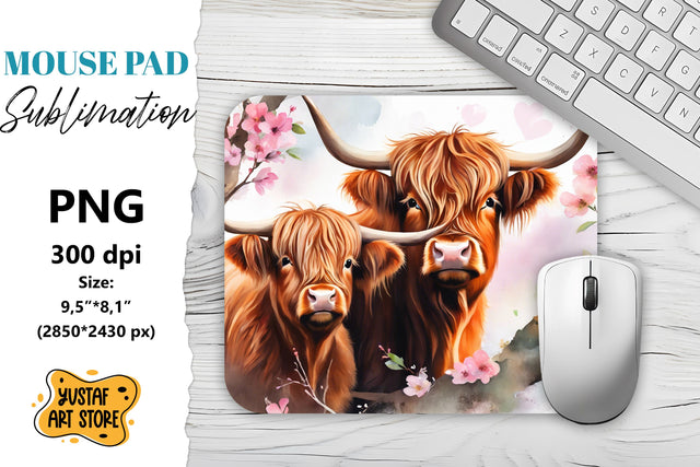 Animal mouse pad. Highland cow sublimation Sublimation Yustaf Art Store 