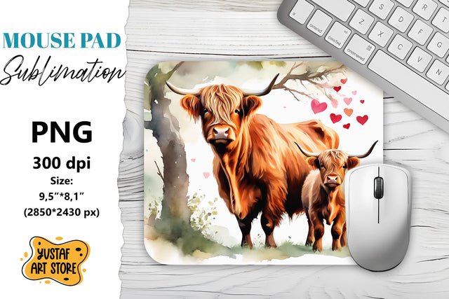 Animal mouse pad. Highland cow sublimation Sublimation Yustaf Art Store 