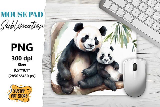 Animal Mouse Pad sublimation. Mom and baby panda Sublimation Yustaf Art Store 