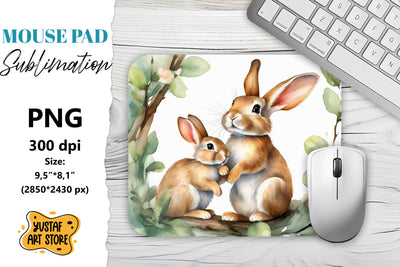 Animal Mouse Pad sublimation. Mom and Baby rabbit Sublimation Yustaf Art Store 