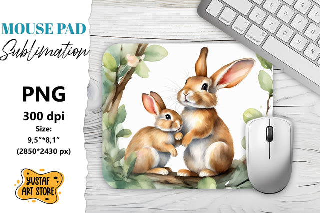 Animal Mouse Pad sublimation. Mom and Baby rabbit Sublimation Yustaf Art Store 
