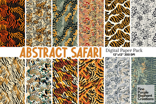 Animal Print Abstract Digital Paper | African Safari Wildlife Scrapbook Digital Pattern Fine Purple Elephant Creations 