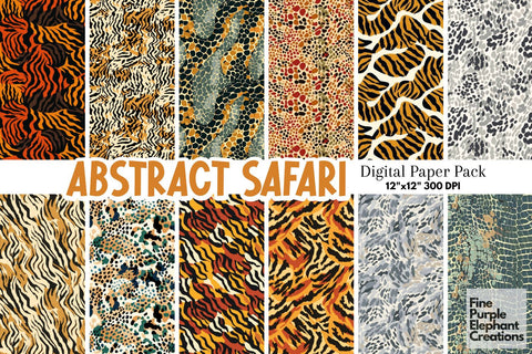 Animal Print Abstract Digital Paper | African Safari Wildlife Scrapbook Digital Pattern Fine Purple Elephant Creations 