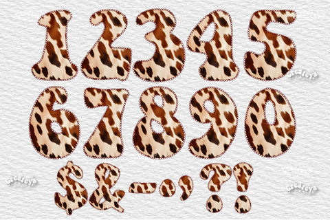 Animal Print Alphabet PNG Bundle Leopard and Cow Letters Numbers Symbols Sublimation Createya Design 