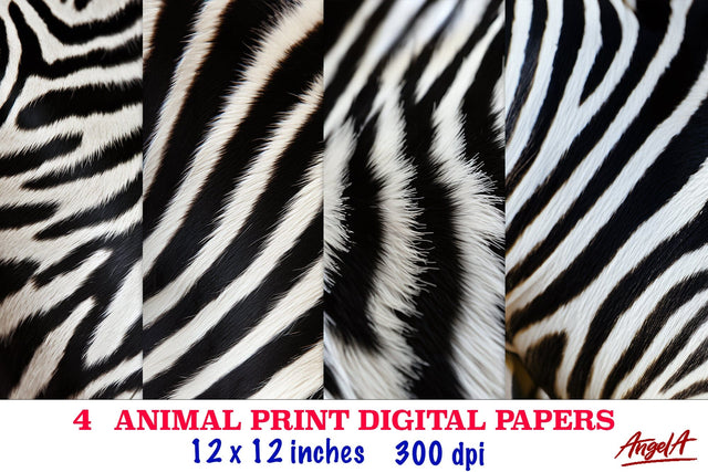 Animal print digital papers, leather zebra print sublimation Digital Pattern Angelina Semenova 