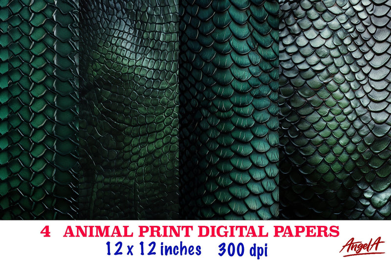 Animal print digital papers, reptile green digital paper Digital Pattern Angelina Semenova 