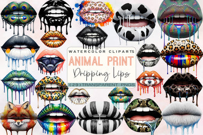 Animal Print Dripping Lips Clipart Bundle. Sublimation SVGArt 