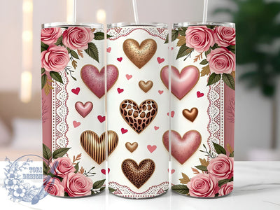 Animal Print Hearts Valentine's Tumbler, Valentine's Day Wrap, 20oz Sublimation Tumbler, Cute Valentine Gift, Love and Animal Print, Heart Pattern Tumbler, Unique Valentine's Day Drinkware Sublimation ToriDesigns 