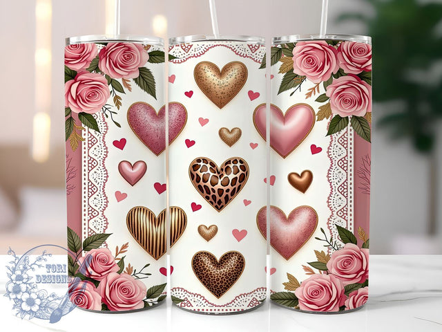 Animal Print Hearts Valentine's Tumbler, Valentine's Day Wrap, 20oz Sublimation Tumbler, Cute Valentine Gift, Love and Animal Print, Heart Pattern Tumbler, Unique Valentine's Day Drinkware Sublimation ToriDesigns 