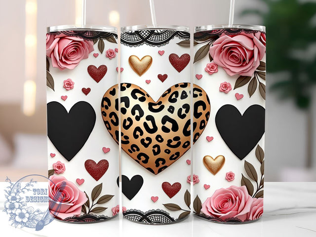 Animal Print Hearts Valentine's Tumbler, Valentine's Day Wrap, 20oz Sublimation Tumbler, Cute Valentine Gift, Love and Animal Print, Heart Pattern Tumbler, Unique Valentine's Day Drinkware Sublimation ToriDesigns 