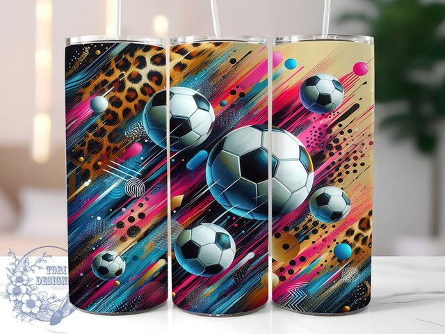 Animal Print Soccer 20 oz Straight Tumbler Sublimation Design Digital Download PNG, Skinny Tumbler Design Digital, Girl Soccer Tumbler Wrap Sublimation ToriDesigns 