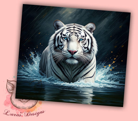 Animal Print White Tiger Tumbler, Sublimation Tumbler, 20oz Tumbler Wrap, Animal Print Tumbler, Cute Tumbler Design, Personalized Tumbler, Wildlife Tumbler Sublimation Sublimation Lara' s Designs 